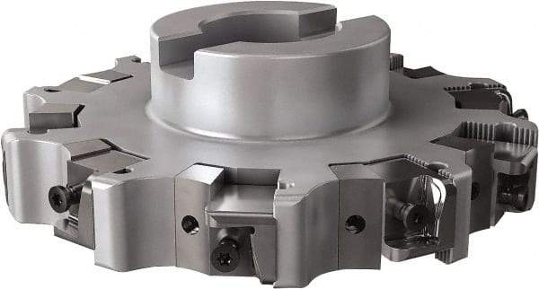 Seco - Shell Mount Connection, 1.26" Cutting Width, 1.579" Depth of Cut, 6" Cutter Diam, 1-1/2" Hole Diam, 5 Tooth Indexable Slotting Cutter - R335.25 Toolholder, XNHQ, LNHQ Insert, Right Hand Cutting Direction - Eagle Tool & Supply