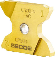 Seco - 2503019-A0094LNX4GK MC Grade CP500, 3/32" Cutting Width Carbide Grooving Insert - 0.256" Max Depth of Cut, Left Hand, 0.0075" Corner Radius, TiAlN/TiN Finish - Eagle Tool & Supply