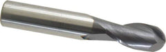 SGS - 1/2" Diam, 1" LOC, 2 Flute Solid Carbide Ball End Mill - AlTiN Finish, Single End, 3" OAL, 1/2" Shank Diam, Spiral Flute - Eagle Tool & Supply