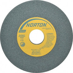 Norton - 6" Diam x 1-1/4" Hole x 1/2" Thick, I Hardness, 100 Grit Surface Grinding Wheel - Silicon Carbide, Type 1, Fine Grade, 4,140 Max RPM, Vitrified Bond, No Recess - Eagle Tool & Supply
