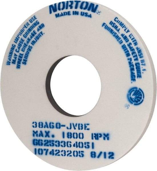Norton - 14" Diam x 5" Hole x 1" Thick, J Hardness, 60 Grit Surface Grinding Wheel - Aluminum Oxide, Type 1, Medium Grade, 1,800 Max RPM, Vitrified Bond, No Recess - Eagle Tool & Supply