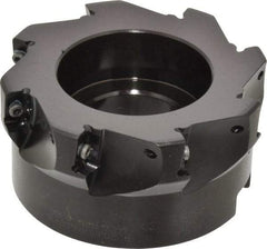 Seco - 8 Inserts, 4" Cut Diam, 1-1/2" Arbor Diam, 0.59" Max Depth of Cut, Indexable Square-Shoulder Face Mill - 0/90° Lead Angle, 1.97" High, AP.. 1604 Insert Compatibility - Eagle Tool & Supply