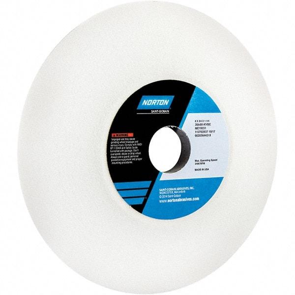 Norton - 8" Diam x 1-1/4" Hole x 3/4" Thick, K Hardness, 60 Grit Surface Grinding Wheel - Aluminum Oxide, Type 12, Medium Grade, 3,600 Max RPM - Eagle Tool & Supply