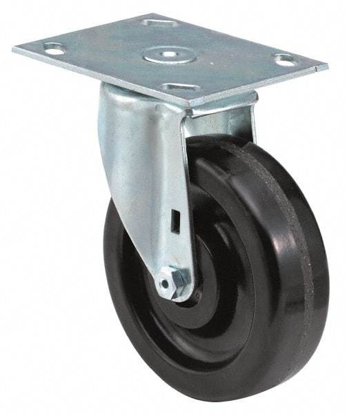 E.R. Wagner - 6" Diam x 2" Wide x 7-1/2" OAH Top Plate Mount Swivel Caster - Polyurethane, 700 Lb Capacity, Roller Bearing, 4 x 4-1/2" Plate - Eagle Tool & Supply