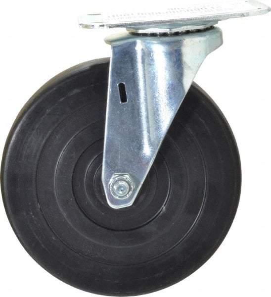 E.R. Wagner - 5" Diam x 1" Wide x 5-13/16" OAH Top Plate Mount Swivel Caster - Hard Rubber, 145 Lb Capacity, Delrin Bearing, 2-3/4 x 3-3/4" Plate - Eagle Tool & Supply