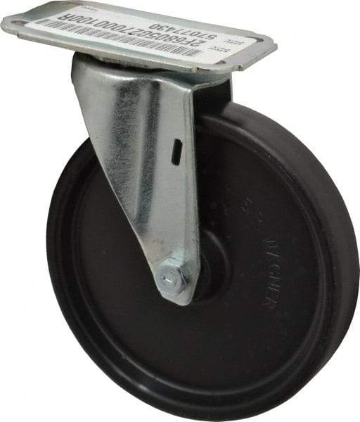 E.R. Wagner - 5" Diam x 1" Wide x 5-13/16" OAH Top Plate Mount Swivel Caster - Polyolefin, 145 Lb Capacity, Plain Bearing, 2-3/4 x 3-3/4" Plate - Eagle Tool & Supply
