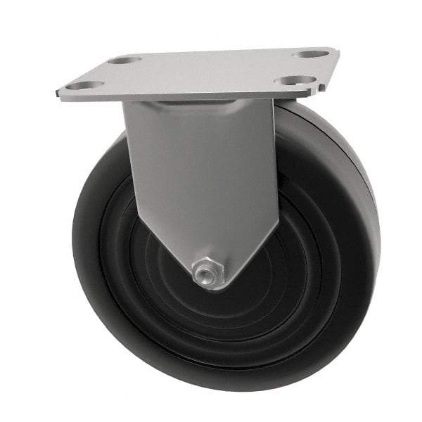 E.R. Wagner - 5" Diam x 1" Wide x 5-13/16" OAH Top Plate Mount Rigid Caster - Soft Rubber, 125 Lb Capacity, Delrin Bearing, 2-3/4 x 3-3/4" Plate - Eagle Tool & Supply
