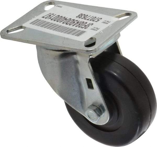 E.R. Wagner - 3-1/2" Diam x 1-1/4" Wide x 4-5/8" OAH Top Plate Mount Swivel Caster - Soft Rubber, 155 Lb Capacity, Delrin Bearing, 3-1/8 x 4-1/8" Plate - Eagle Tool & Supply