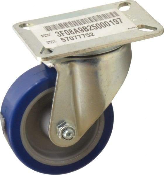 E.R. Wagner - 3-1/2" Diam x 1-1/4" Wide x 4-5/8" OAH Top Plate Mount Swivel Caster - Polyurethane, 250 Lb Capacity, Delrin Bearing, 3-1/8 x 4-1/8" Plate - Eagle Tool & Supply