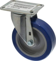 E.R. Wagner - 5" Diam x 1-1/2" Wide x 6-3/8" OAH Top Plate Mount Swivel Caster - Polyurethane, 450 Lb Capacity, Delrin Bearing, 3-1/8 x 4-1/8" Plate - Eagle Tool & Supply
