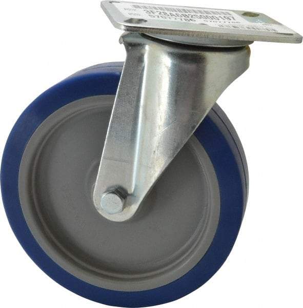 E.R. Wagner - 6" Diam x 1-1/2" Wide x 7-3/8" OAH Top Plate Mount Swivel Caster - Polyurethane, 450 Lb Capacity, Delrin Bearing, 3-1/8 x 4-1/8" Plate - Eagle Tool & Supply