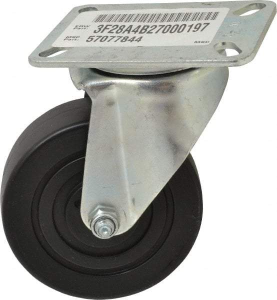 E.R. Wagner - 4" Diam x 1-3/8" Wide x 5-3/8" OAH Top Plate Mount Swivel Caster - Polypropylene, 375 Lb Capacity, Delrin Bearing, 3-1/8 x 4-1/8" Plate - Eagle Tool & Supply