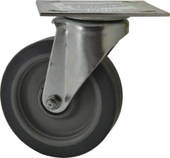 E.R. Wagner - 5" Diam x 1-1/2" Wide x 6-3/8" OAH Top Plate Mount Swivel Caster - TPR, 240 Lb Capacity, Roller Bearing, 3-3/4 x 4-5/8" Plate - Eagle Tool & Supply