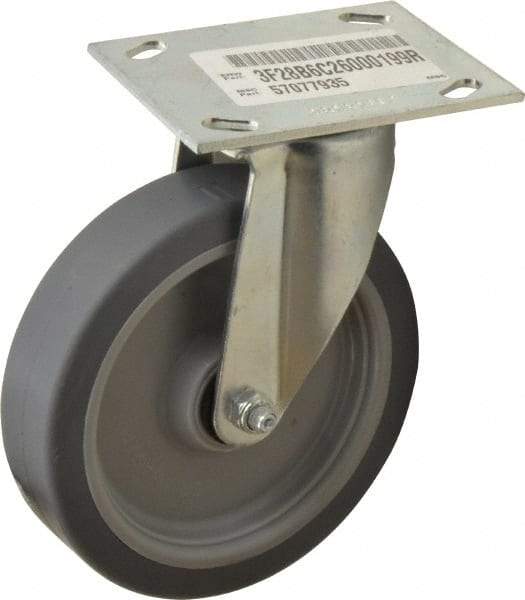 E.R. Wagner - 6" Diam x 1-1/2" Wide x 7-3/8" OAH Top Plate Mount Swivel Caster - TPR, 280 Lb Capacity, Roller Bearing, 3-3/4 x 4-5/8" Plate - Eagle Tool & Supply