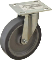 E.R. Wagner - 6" Diam x 1-1/2" Wide x 7-3/8" OAH Top Plate Mount Swivel Caster - TPR, 280 Lb Capacity, Roller Bearing, 3-3/4 x 4-5/8" Plate - Eagle Tool & Supply