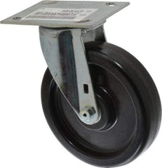 E.R. Wagner - 6" Diam x 1-1/2" Wide x 7-3/8" OAH Top Plate Mount Swivel Caster - Phenolic, 450 Lb Capacity, Roller Bearing, 3-3/4 x 4-5/8" Plate - Eagle Tool & Supply