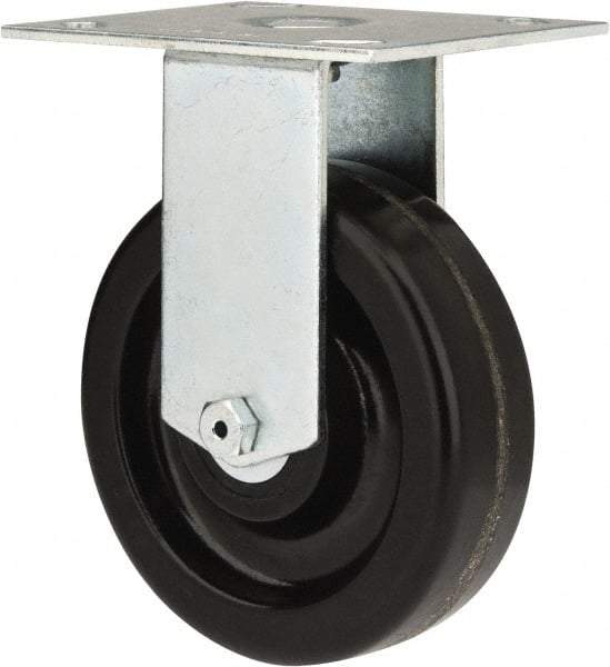E.R. Wagner - 5" Diam x 1-1/2" Wide x 6-3/8" OAH Top Plate Mount Rigid Caster - Phenolic, 450 Lb Capacity, Roller Bearing, 3-3/4 x 4-5/8" Plate - Eagle Tool & Supply