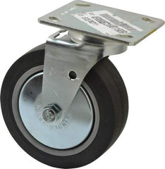 E.R. Wagner - 6" Diam x 2" Wide x 7-1/2" OAH Top Plate Mount Swivel Caster - TPR, 400 Lb Capacity, Roller Bearing, 4 x 4-1/2" Plate - Eagle Tool & Supply