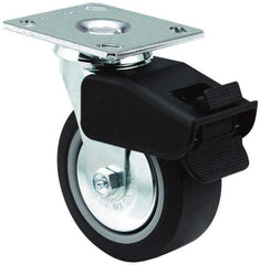 E.R. Wagner - 6" Diam x 2" Wide x 7-1/2" OAH Top Plate Mount Swivel Caster with Brake - TPR, 400 Lb Capacity, Roller Bearing, 4 x 4-1/2" Plate - Eagle Tool & Supply