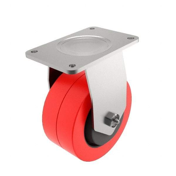 E.R. Wagner - 4" Diam x 2" Wide x 5-5/8" OAH Top Plate Mount Rigid Caster - Polyurethane, 600 Lb Capacity, Roller Bearing, 2-3/4 x 3-3/4" Plate - Eagle Tool & Supply