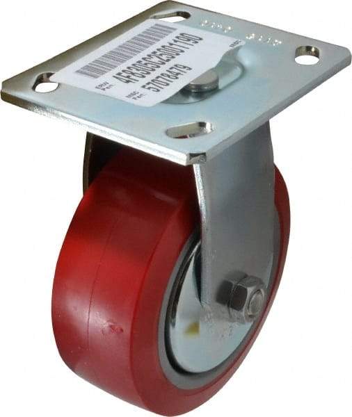 E.R. Wagner - 5" Diam x 2" Wide x 6-1/2" OAH Top Plate Mount Rigid Caster - Polyurethane, 650 Lb Capacity, Roller Bearing, 4 x 4-1/2" Plate - Eagle Tool & Supply
