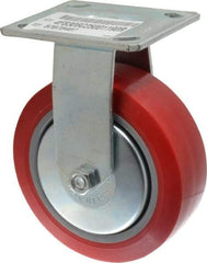 E.R. Wagner - 6" Diam x 2" Wide x 7-1/2" OAH Top Plate Mount Rigid Caster - Polyurethane, 700 Lb Capacity, Roller Bearing, 4 x 4-1/2" Plate - Eagle Tool & Supply
