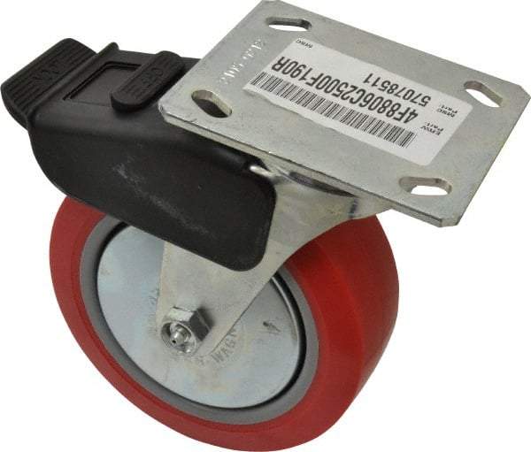 E.R. Wagner - 6" Diam x 2" Wide x 7-1/2" OAH Top Plate Mount Swivel Caster with Brake - Polyurethane, 700 Lb Capacity, Roller Bearing, 4 x 4-1/2" Plate - Eagle Tool & Supply