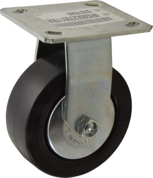 E.R. Wagner - 5" Diam x 2" Wide x 6-1/2" OAH Top Plate Mount Rigid Caster - Polypropylene, 650 Lb Capacity, Roller Bearing, 4 x 4-1/2" Plate - Eagle Tool & Supply