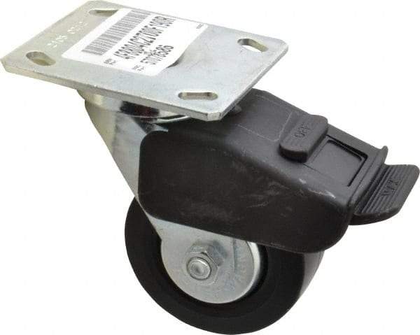 E.R. Wagner - 4" Diam x 2" Wide x 5-5/8" OAH Top Plate Mount Swivel Caster with Brake - Polypropylene, 600 Lb Capacity, Roller Bearing, 4 x 4-1/2" Plate - Eagle Tool & Supply