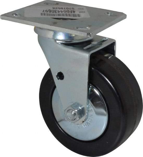 E.R. Wagner - 5" Diam x 2" Wide x 6-1/2" OAH Top Plate Mount Swivel Caster - Phenolic, 650 Lb Capacity, Roller Bearing, 4 x 4-1/2" Plate - Eagle Tool & Supply
