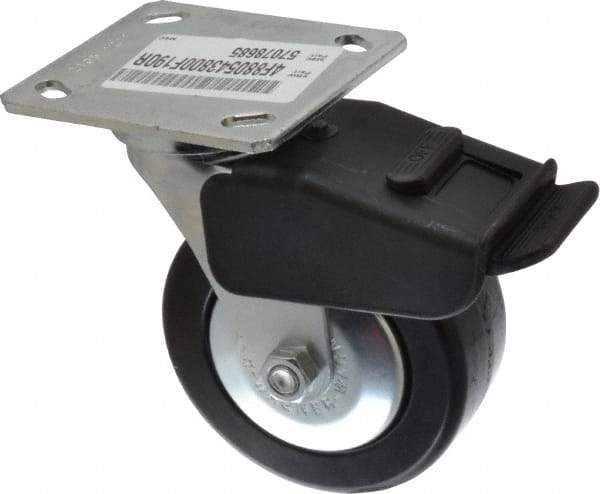 E.R. Wagner - 5" Diam x 2" Wide x 6-1/2" OAH Top Plate Mount Swivel Caster with Brake - Phenolic, 650 Lb Capacity, Roller Bearing, 4 x 4-1/2" Plate - Eagle Tool & Supply