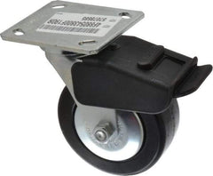 E.R. Wagner - 5" Diam x 2" Wide x 6-1/2" OAH Top Plate Mount Swivel Caster with Brake - Phenolic, 650 Lb Capacity, Roller Bearing, 4 x 4-1/2" Plate - Eagle Tool & Supply