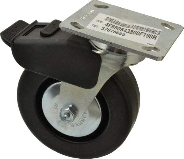 E.R. Wagner - 6" Diam x 2" Wide x 7-1/2" OAH Top Plate Mount Swivel Caster with Brake - Phenolic, 700 Lb Capacity, Roller Bearing, 4 x 4-1/2" Plate - Eagle Tool & Supply