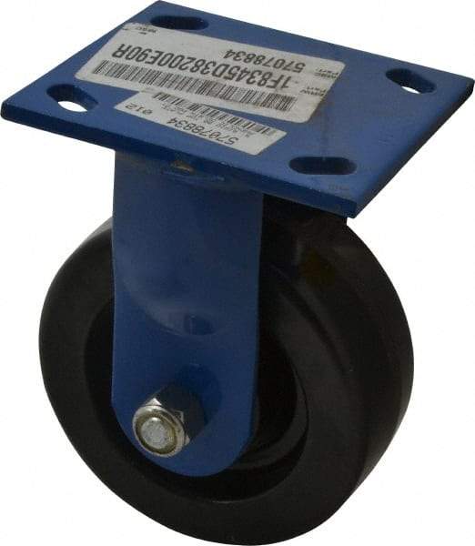 E.R. Wagner - 5" Diam x 2" Wide x 6-1/2" OAH Top Plate Mount Rigid Caster - Phenolic, 900 Lb Capacity, Delrin Bearing, 4 x 4-1/2" Plate - Eagle Tool & Supply