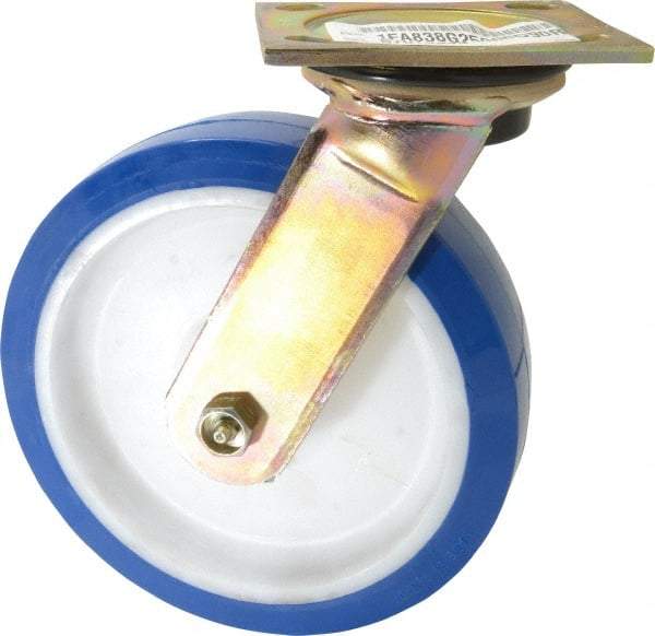 E.R. Wagner - 8" Diam x 2" Wide x 9-1/2" OAH Top Plate Mount Swivel Caster - Polyurethane, 900 Lb Capacity, Delrin Bearing, 4 x 4-1/2" Plate - Eagle Tool & Supply