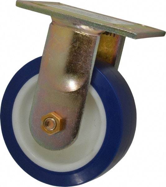 E.R. Wagner - 5" Diam x 2" Wide x 6-1/2" OAH Top Plate Mount Rigid Caster - Polyurethane, 750 Lb Capacity, Delrin Bearing, 4 x 4-1/2" Plate - Eagle Tool & Supply