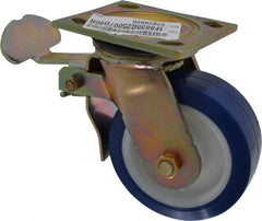E.R. Wagner - 5" Diam x 2" Wide x 6-1/2" OAH Top Plate Mount Swivel Caster with Brake - Polyurethane, 750 Lb Capacity, Delrin Bearing, 4 x 4-1/2" Plate - Eagle Tool & Supply