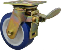 E.R. Wagner - 6" Diam x 2" Wide x 7-1/2" OAH Top Plate Mount Swivel Caster with Brake - Polyurethane, 900 Lb Capacity, Delrin Bearing, 4 x 4-1/2" Plate - Eagle Tool & Supply