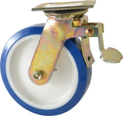 E.R. Wagner - 8" Diam x 2" Wide x 9-1/2" OAH Top Plate Mount Swivel Caster with Brake - Polyurethane, 900 Lb Capacity, Delrin Bearing, 4 x 4-1/2" Plate - Eagle Tool & Supply