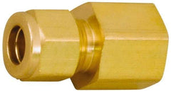 Parker - 1/4" OD, Brass Female Connector - 3,500 Max Working psi, 7/8" Hex, Comp x FNPT Ends - Eagle Tool & Supply