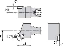 Kennametal - Right Hand Cut, Size KM25, DC.. Insert Compatiblity, External Modular Turning & Profiling Cutting Unit Head - 22mm Ctr to Cutting Edge, 30mm Head Length, Through Coolant, Series Screw-On - Eagle Tool & Supply