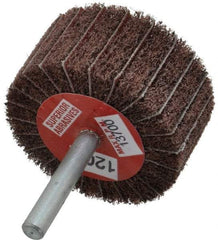 Superior Abrasives - 2" Diam x 1" Face Width, Fine Aluminum Oxide Coated Mounted Flap Wheel - 1/4" Shank Mount, 120 Grit, Interleaf, 12,000 Max RPM - Eagle Tool & Supply
