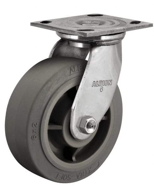 Albion - 8" Diam x 2" Wide x 9-1/2" OAH Top Plate Mount Swivel Caster - Phenolic, 1,200 Lb Capacity, Delrin Bearing, 4 x 4-1/2" Plate - Eagle Tool & Supply