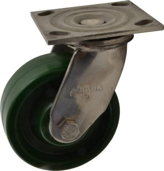 Albion - 5" Diam x 2" Wide x 6-1/2" OAH Top Plate Mount Swivel Caster - Polyurethane, 1,000 Lb Capacity, Delrin Bearing, 4 x 4-1/2" Plate - Eagle Tool & Supply