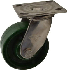 Albion - 5" Diam x 2" Wide x 6-1/2" OAH Top Plate Mount Swivel Caster - Polyurethane, 1,000 Lb Capacity, Delrin Bearing, 4 x 4-1/2" Plate - Eagle Tool & Supply