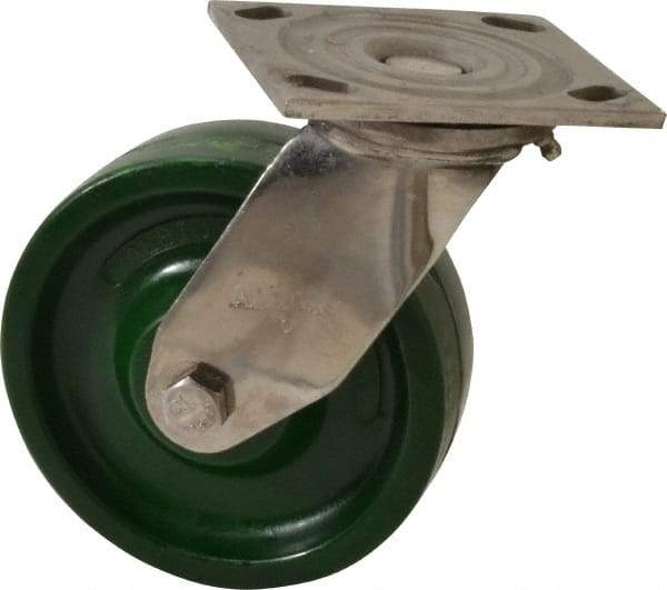 Albion - 6" Diam x 2" Wide x 7-1/2" OAH Top Plate Mount Swivel Caster - Polyurethane, 1,000 Lb Capacity, Delrin Bearing, 4 x 4-1/2" Plate - Eagle Tool & Supply