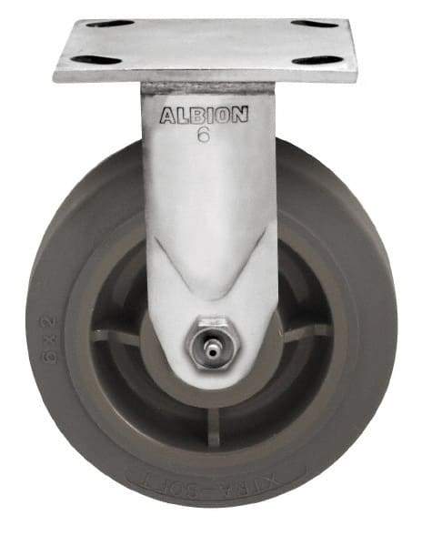 Albion - 8" Diam x 2" Wide x 9-1/2" OAH Top Plate Mount Rigid Caster - Soft Rubber, 500 Lb Capacity, Delrin Bearing, 4 x 4-1/2" Plate - Eagle Tool & Supply