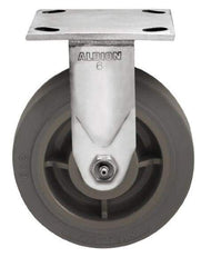 Albion - 8" Diam x 2" Wide x 9-1/2" OAH Top Plate Mount Rigid Caster - Soft Rubber, 500 Lb Capacity, Delrin Bearing, 4 x 4-1/2" Plate - Eagle Tool & Supply