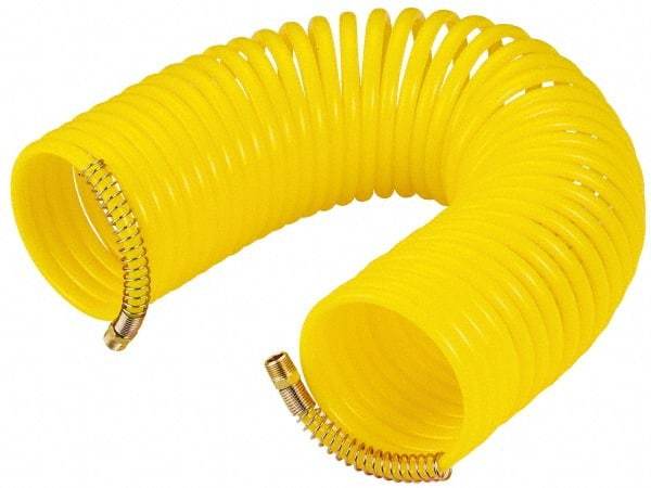 Value Collection - 3/8" ID, 3/8 Thread, 50' Long, Yellow Nylon Coiled & Self Storing Hose - Swivel Both Ends - Eagle Tool & Supply