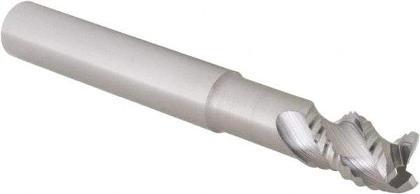 Iscar - 3/8" Diam, Coarse Pitch, 1/2" LOC, 3 Flute Solid Carbide 0.008" Corner Radius Roughing End Mill - Uncoated, 3" OAL, 3/8" Shank Diam, Single End, Centercutting, 45° Helix - Eagle Tool & Supply